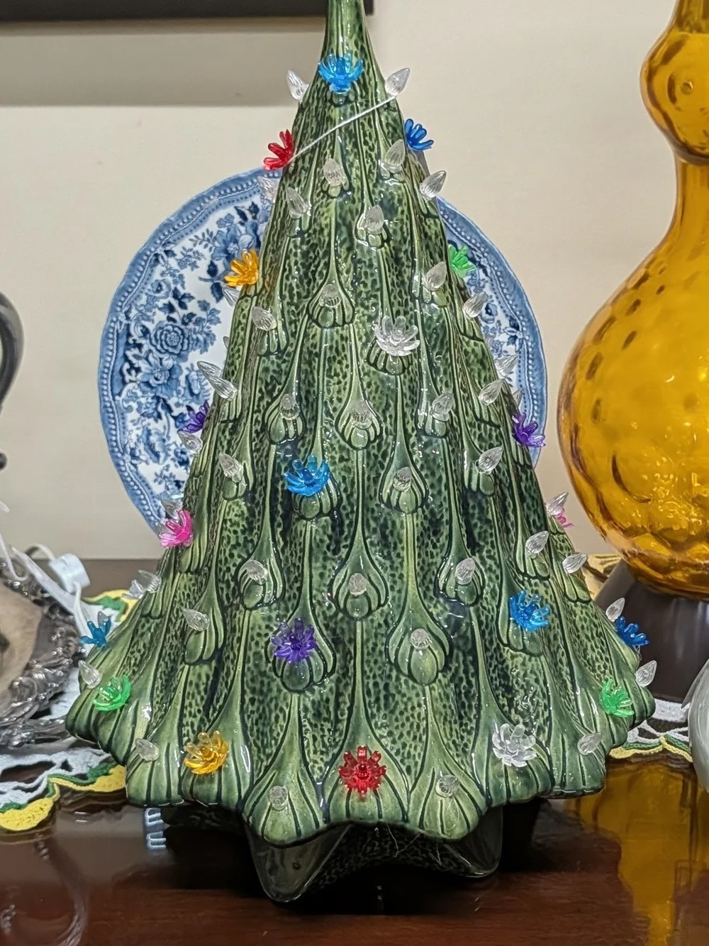 Ceramic Green Lava Christmas Tree with Multicolor Bulb Flowers